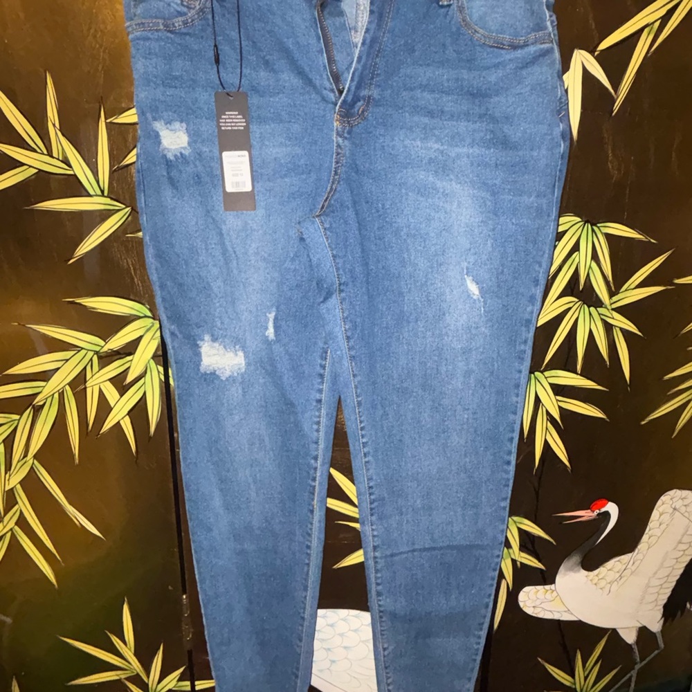 Fashion Nova Distressed Blue Skinny Jeans